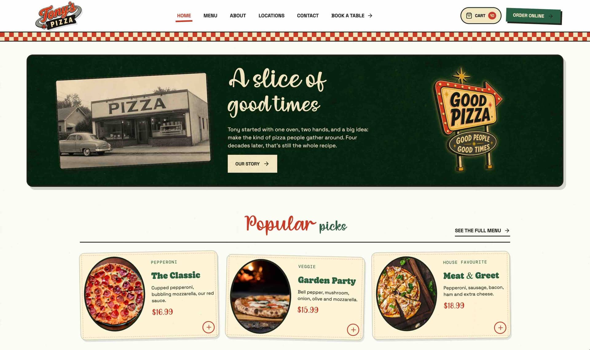 Tony’s Pizza — Retro Restaurant Website & Online Booking Experience