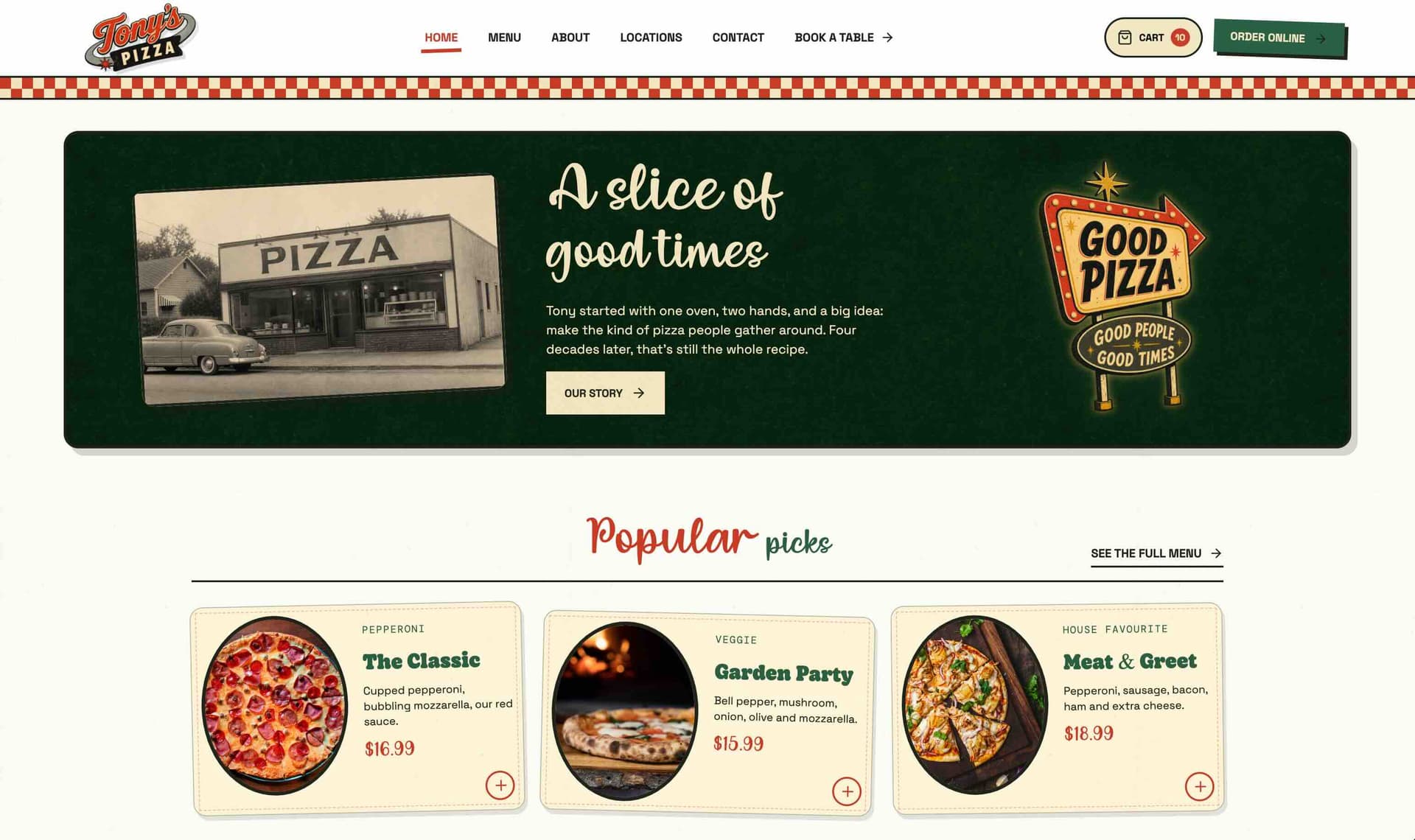 Tony’s Pizza — Retro Restaurant Website & Online Booking Experience